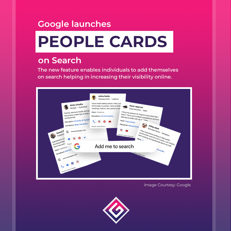 seogenics's tweet image. Great news for all those who are struggling to get good visibility online. Here is the new feature launched by Google called People Cards which is just like a virtual visiting card which lets individuals add themselves to search. 
#peoplecard #googlenewfeature