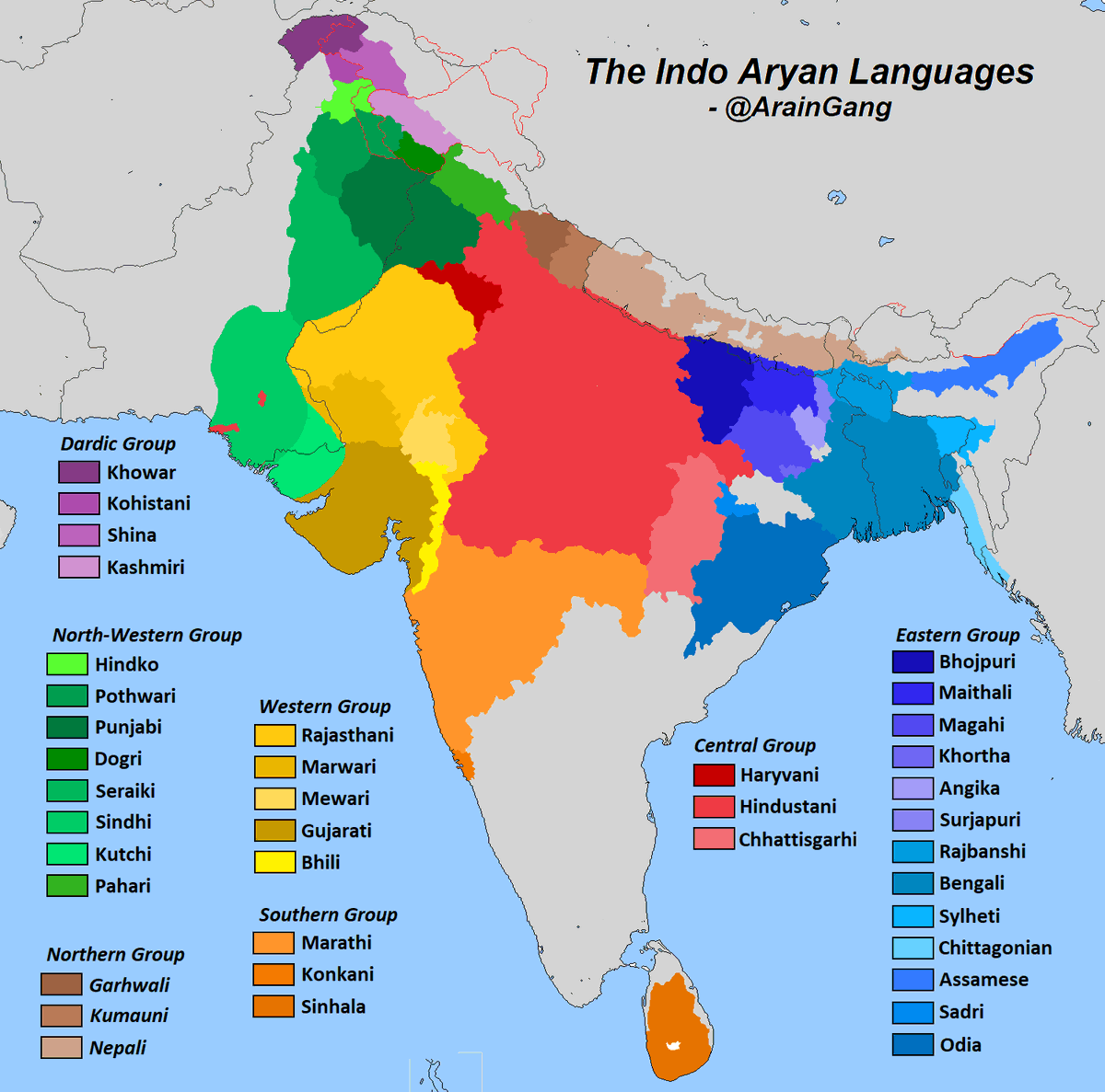 Hari ini, penduduk utara India membentuk keluarga linguistik mereka sendiri. Bahasa mereka diletakkan di bawah kategori Indo Aryan, yang dalam keluarga lebih besar Indo-Eropah. Bahasa Indo-Aryan ni lebih dekat dengan Bahasa Inggeris berbanding Tamil di Selatan India.