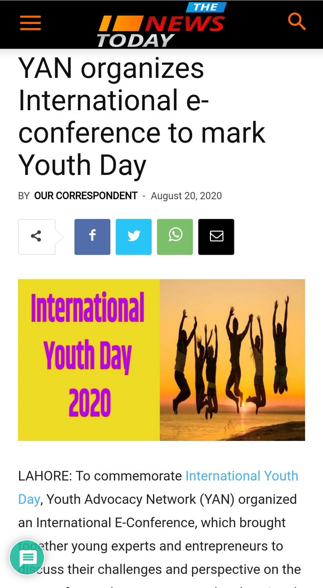 yanpakistan's tweet photo. 1️⃣ Media coverage 🗞 for our "International E-Conference on Youth Engagement for Global Action" by @TheNewsToday
#EConByYAN 

#YAN4IYD20 #31DaysOfYouth 

Link to read: 
https://t.co/YGBv0apnft https://t.co/7ehgw43cGS