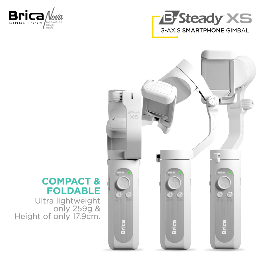 INTRODUCING, 

𝘽𝙧𝙞𝙘𝙖 𝘽-𝙎𝙩𝙚𝙖𝙙𝙮 𝙓𝙎 3-AXIS smartphone gimbal.

Gimbal terkecil dan teringan yang serbaguna, mudah dibawa bepergian.

Stabilizer smartphone yang di desain dapat dilipat, berukuran kecil (hanya 17,9cm dalam kondisi terlipat) &amp; berbobot ringan hanya 259g.