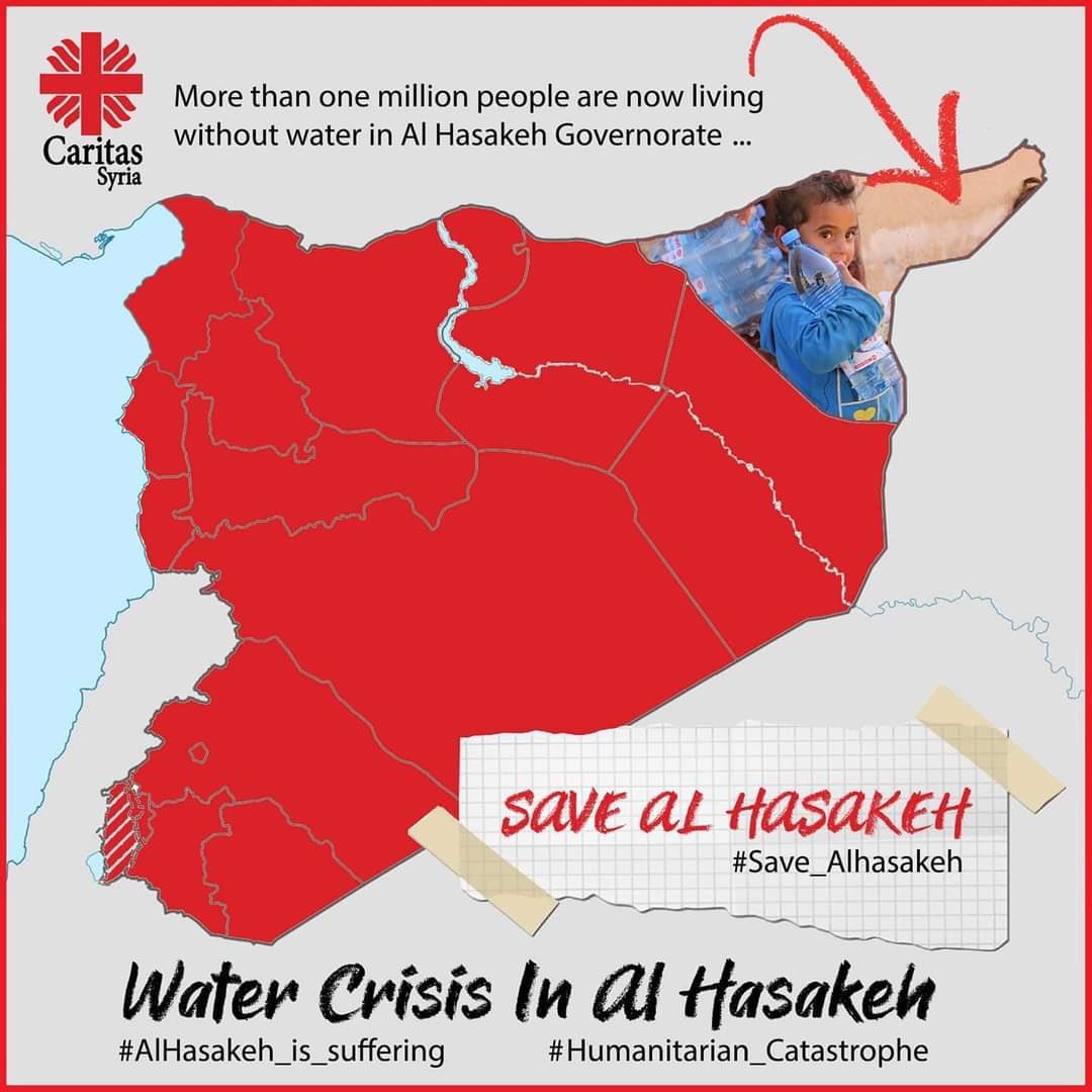 mysyria_'s tweet photo. #Hasakah complete 20 days without water. The #Turkish occupation forces cut off the water supply to the city of Hasaka in Syria,the fate of a million people from this afflicted province remains unknown in the face of this humanitarian catastrophe
#Hasakeh_dying_of_thirst
#MySyria https://t.co/aRY2pCwsh9