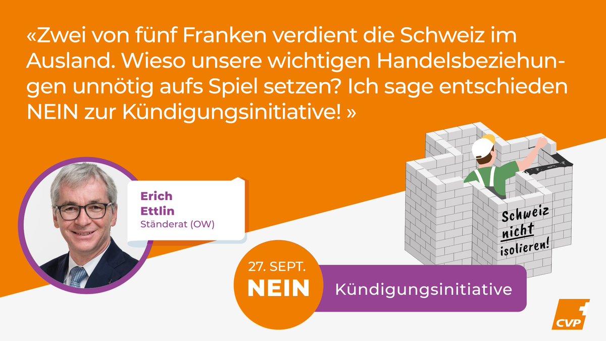Gerade in der gegenwärtigen Situation verträgt unsere Wirtschaft nicht auch noch gefährliche Experimente! Zusammen mit Ständerat <a href="/e_ettlin/">Erich Ettlin</a> setzt sich die #CVP gegen die radikale #Kündigungsinitiative ein. #srfarena #abst20 @kuendigung_nein