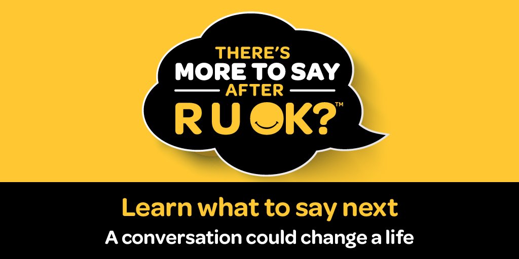 <a href="/cathhughes64/">Cath Hughes</a> By asking #RUOK then listening, encouraging action and checking in you could change a life. Learn what to say at ruok.org.au/how-to-ask Opt-out with #Stop