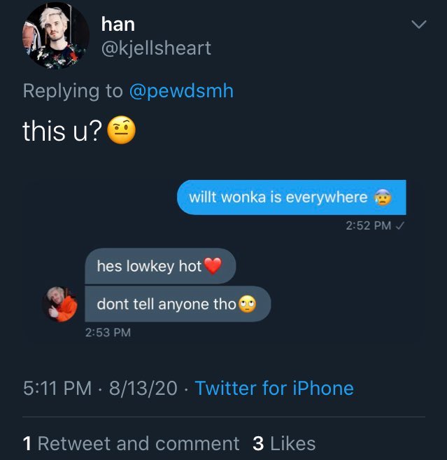  @pewdsmh is dummy white, and likes Willy Wonka TikTok