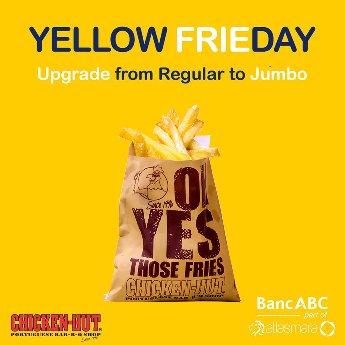 chickenhutzim's tweet photo. Its Yellow Frieday with Banc ABC Zimbabwe and Chicken Hut
If you are part of the A-Team comment below with π you could win yourself an awesome meal
Let us paint the country YELLOW
#idyachickenhut
#yellowfrieday
#YITNB
#ateam
#zimbabwe https://t.co/YsWWhm7Zq4