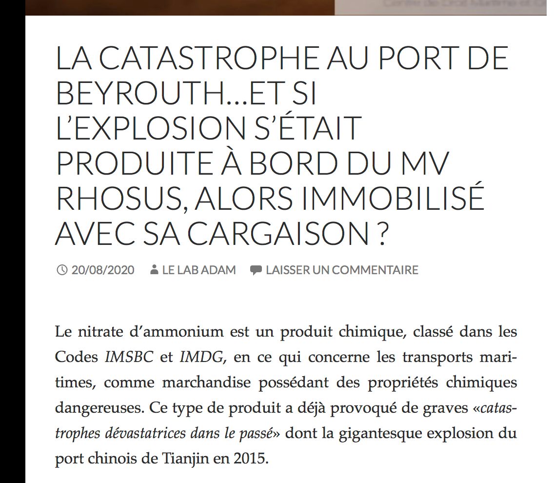 AdamAssMaritime's tweet photo. LA CATASTROPHE AU PORT DE BEYROUTH…ET SI L’EXPLOSION S’ÉTAIT PRODUITE À BORD DU MV RHOSUS, ALORS IMMOBILISÉ, AVEC SA CARGAISON ?
Nouvelle publication du Lab Adam Assurances
Pour consulter notre article : https://t.co/CJMy3zCjtQ
Pour le télécharger : https://t.co/QtPtMXxffm https://t.co/BE2wcFPZi6