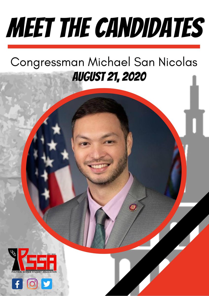 uog_pssa's tweet photo. Welcome back for PSSA's third and final episode of Meet the Candidates: Congressional Edition! Today's video features Congressman Michael San Nicolas. Premiering today @ 5pm on our FB page!

https://t.co/kj4POKQRAT https://t.co/0pAoK8OP75