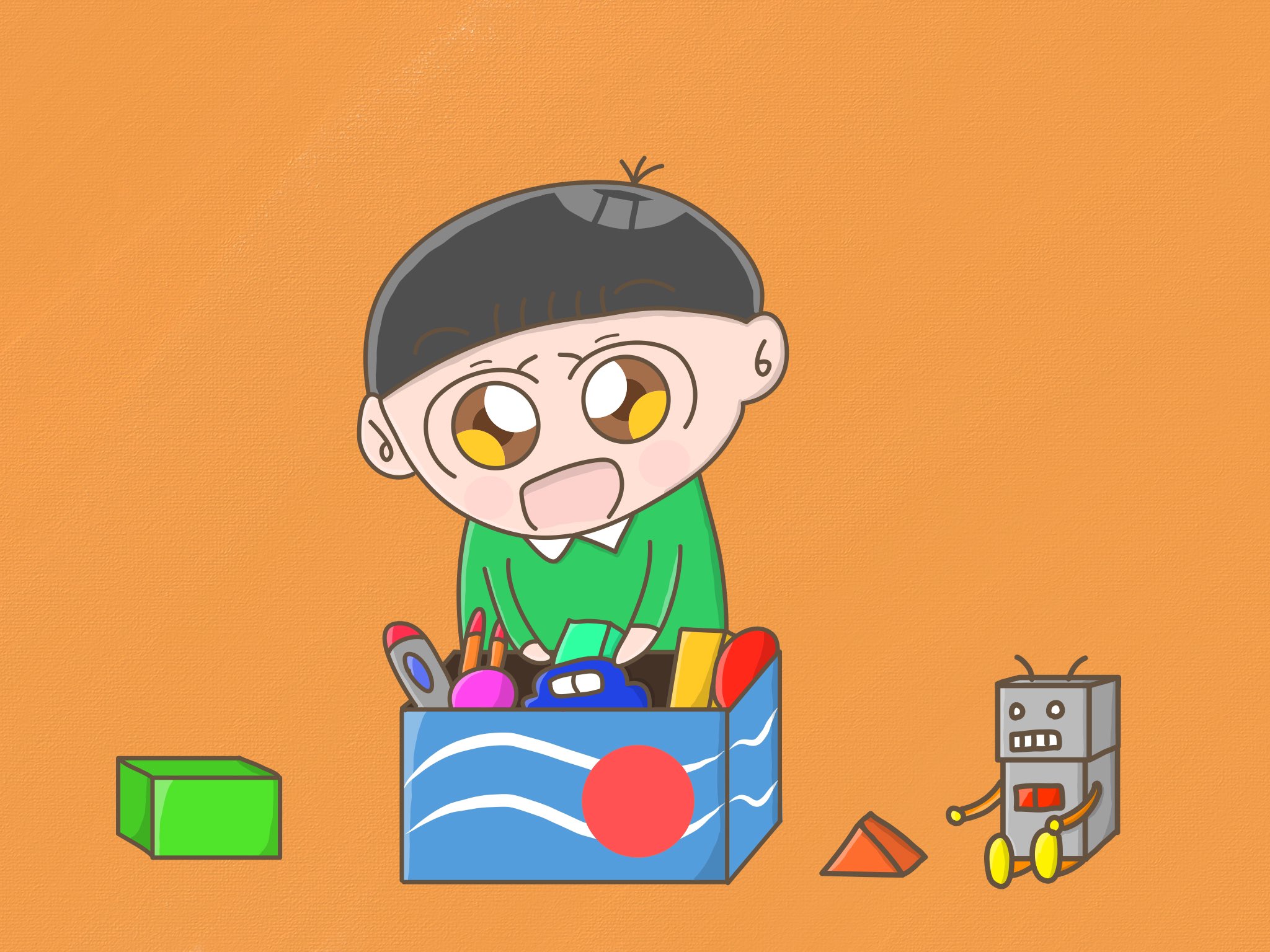 Aki イラストレーター ただいまお片付け中 イラストレーター イラスト 毎日イラスト 子供 男の子 幼稚園 保育園 片付け イラスト好きな人と繋がりたい かわいい 絵描きさんと繋がりたい