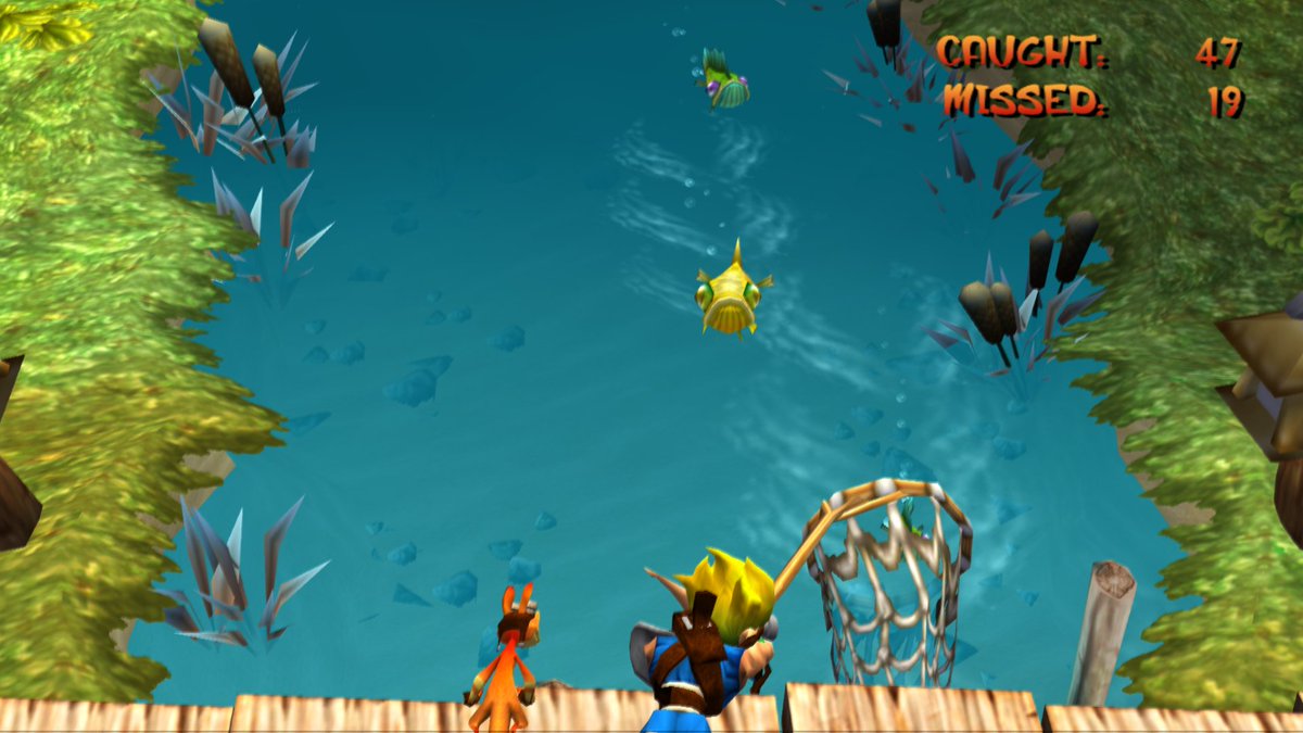 hsblueAU's tweet photo. In Jak and Daxter there is a mini-game where you catch fish. With a bit of modding you can make the game go forever. If this tweet gets 500 retweets I will do the fish minigame for 12 HOURS. 
This has never been done before and I am not looking forward to this. https://t.co/o0zYdkOpig
