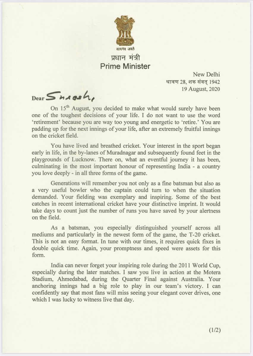 gada_umang_'s tweet image. Letters by @PMOIndia to @msdhoni &amp;amp; @ImRaina are a fantastic, Very personalised, and less bureaucratic.
#DhoniRainaRetires #DhoniThePrideOfIndia 
#RainaTheGemOfIndia