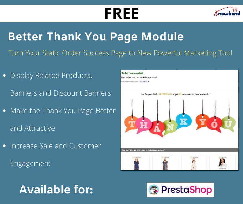 KnowbandPlugin's tweet photo. [Great News],
To improve the user experience at your store during the Holiday season, we offer the "Better Thank You Page module" as a FREE module.

Download module: https://t.co/Yy1FiduBZF

#ecommerce #prestashop #order #freemodule #marketing #digitalmarketing https://t.co/gkcep7eoxl
