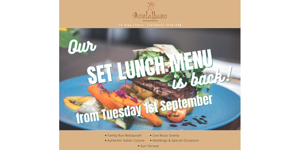 Our Weekday Set Lunch Menu is back from Tuesday 1st September!
#Tenterden #LunchtimeTreat #Setlunch