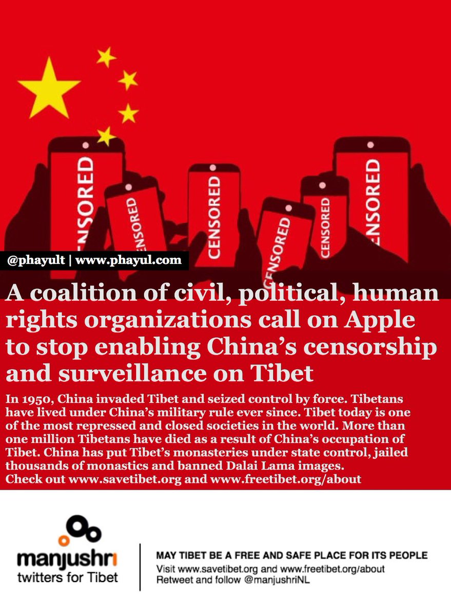 A coalition of civil, political, #humanrights organizations call on <a href="/Apple/">Apple</a> to stop enabling #China’s #censorship and surveillance on #Tibet: phayul.com/2020/02/20/426…

CHINA #freeTIBET NOW!!!

#DalaiLama #人権 #人权 #genocide #derechoshumanos #मानवाधिकार #droitsdelhomme #amnesty