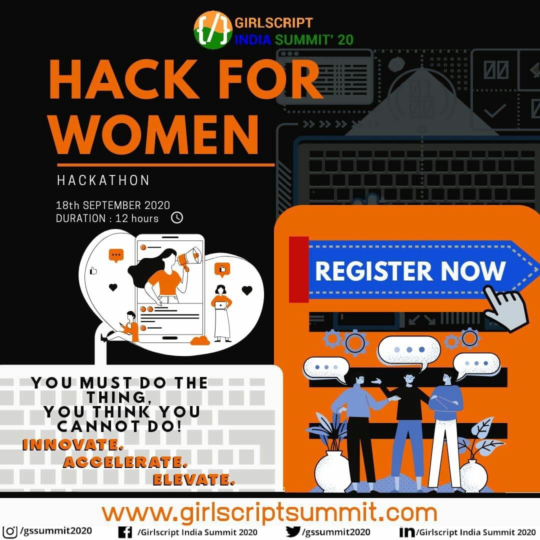 GirlscriptVSP's tweet photo. Hackathon on theme #HACK4WOMEN is Scheduled on 1️⃣8️⃣th of September in the GirlScript India Summit 2020 Online.
Registration link : https://t.co/tIjzTdY2iq
#girlscript #gsindiasummit #gssummit2020 #education #technology #entrepreneurship #research #hackathon #21U21Awards #code https://t.co/AQz4sV89t5