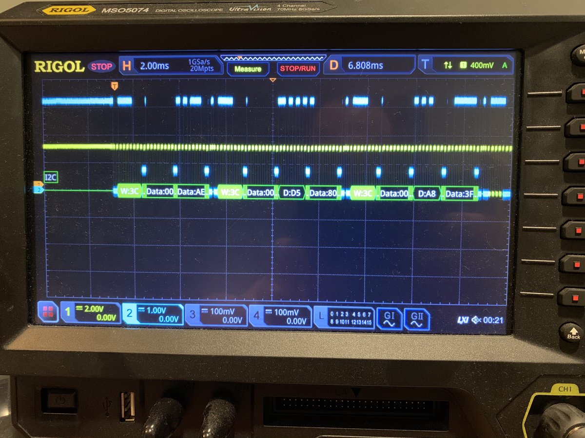 craig_jbishop's tweet image. After a little debugging using my scope and rtt_target, the OLED screen works! I didn't have to write a driver either, the ssd1306 crate works well. #rustlang #embeddedrust