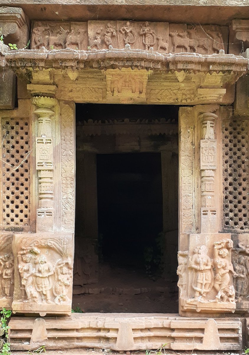 One of these is probably dedicated to Krishna. The uttaranga is carved with Venugopala amidst herd of cows.The main doorframe is beautifully adorned with jali windows, pillar motifs, GajaLakshmi on lalata and a canopy. The dvara of the Garbhagriham is also equally ornate.4/5