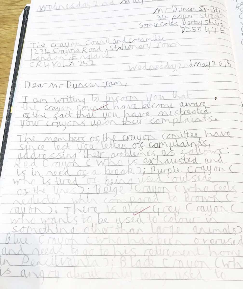 The Day the Crayons Quit is quite popular on Y6 twitter and is great for letter writing and levels of formality. Get the chn to rewrite the letters formally or alternatively write responses from Duncan or Duncan’s teacher.