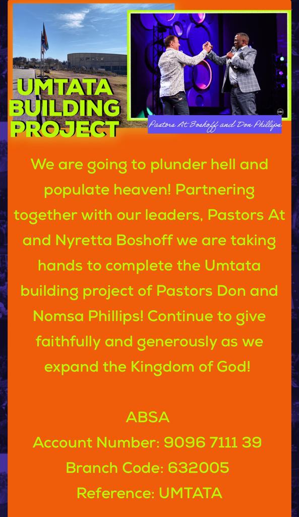 Ps At said we are going to support Ps Don Phillips in their building project in Umtata!
Let's back Ps At in supporting other ministries &amp; expanding the kingdom of God!

"for whatever a man sows, that he will also reap." Gal 6:7

Ps <a href="/AtBoshoff/">Adriaan Boshoff</a> @CRCMain <a href="/CRCZone7/">CRC Pta Zone 7</a>

#Heaven2020 #CRC