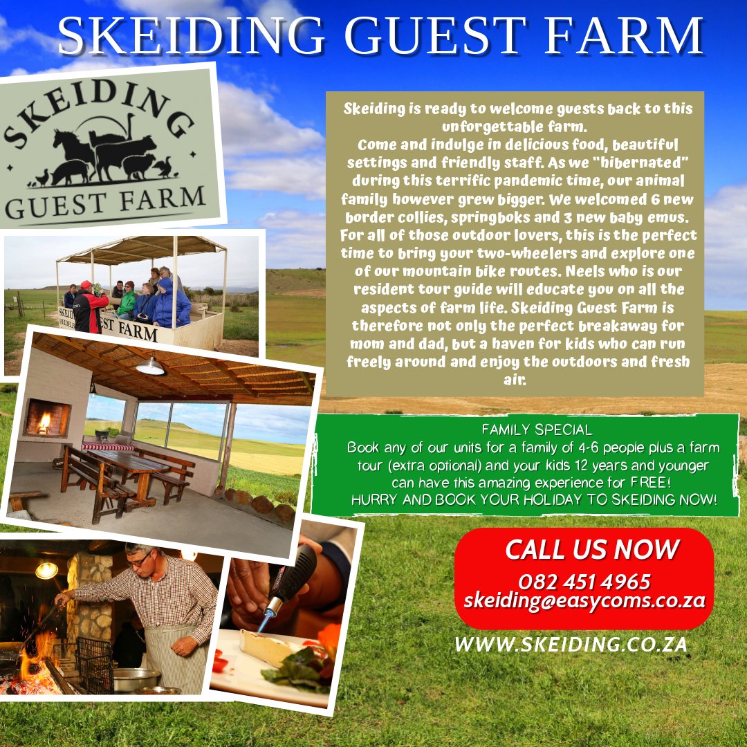 Time for a family getaway! Skeiding Guest Farm is the ultimate escape and a breathe of fresh air. Take advantage of this family special only about 2.5 hours outside of Cape Town.