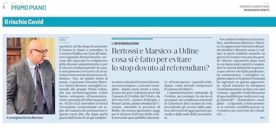 Prima_Udine's tweet photo. Le incertezze sulla ripresa della scuola sono molte e sarebbe assurdo chiuderle subito per allestire i seggi per il referendum. Con Giovanni Marsico  abbiamo chiesto se #Udine, alla pari di altri comuni, sta organizzando siti alternativi. Scuole più importanti delle discoteche. https://t.co/rhcze1Xzhn