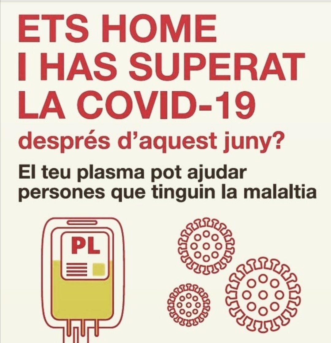 donarsang's tweet photo. Seguim buscant plasma d'homes que hagin superat la #Covid_19. Es tracta d'un plasma ric amb anticossos contra el coronavirus que pot ser un tractament efectiu per als malalts.

Si estàs interessat, apunta't a https://t.co/4UltLTR2KO https://t.co/kaCDzOUDaf