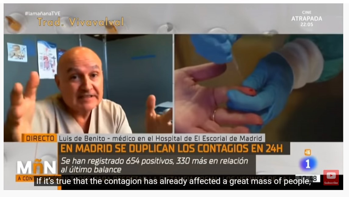 Listen to this Spanish doctor downplay fear porn on Covid19, also points out that testing PCR positive doesn't mean one is ill, and questions efficacy and need for a vaccine that Pharma wants to sell...Refreshing to hear another non-alarmist expert.