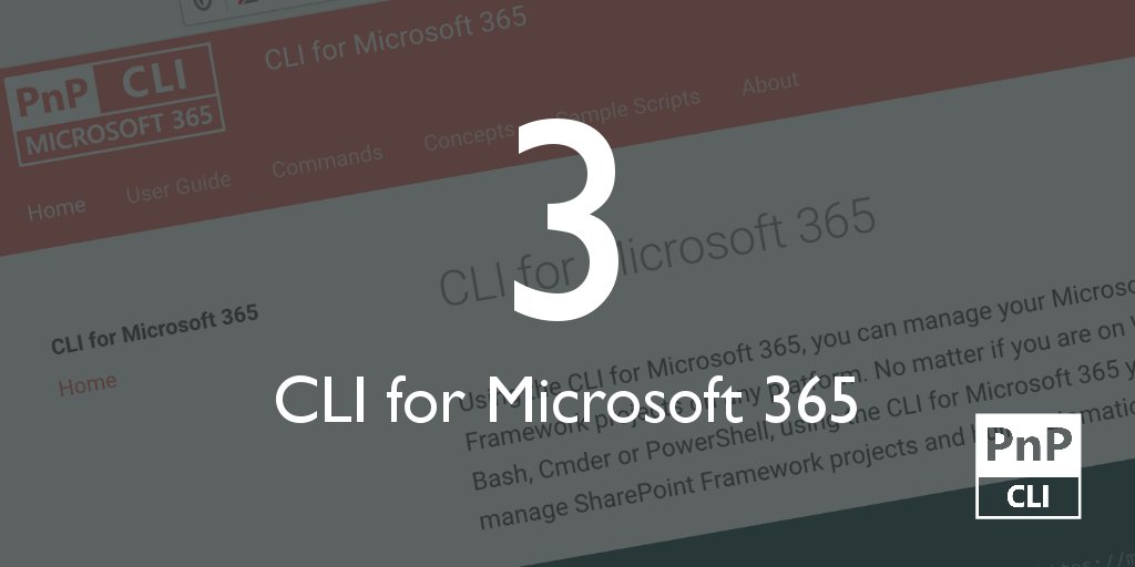 climicrosoft365's tweet photo. #CLIMicrosoft365 (previously known as #Office365CLI) v3 is coming soon: https://t.co/WXtc4AqeJw.
Have you tried it yet?
Install today 👇
npm i -g @pnp/cli-microsoft365
#Microsoft365dev #PnPWeekly https://t.co/dD6I0pIXX2