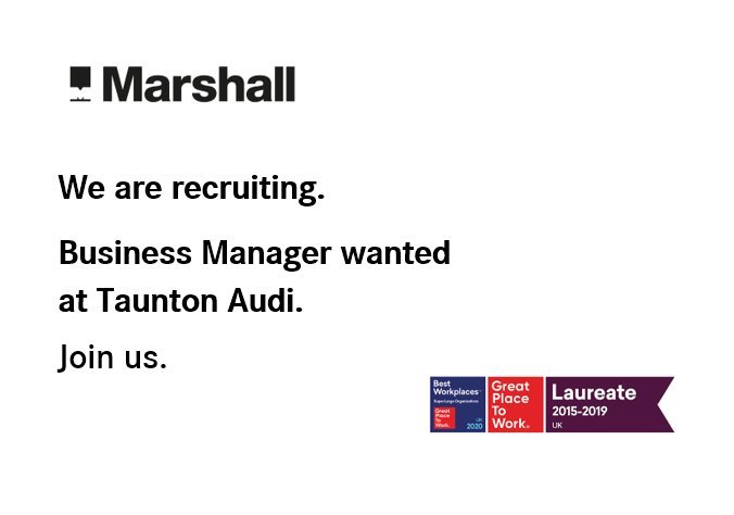 Business Manager wanted at Marshall #Taunton #Audi. You must have previous experience in selling #finance and #insurance products. 

Join us. We’re officially a Great Place to Work®! 

To find out more and to apply see > careers.marshall.co.uk/e/careers/posi… #jobs