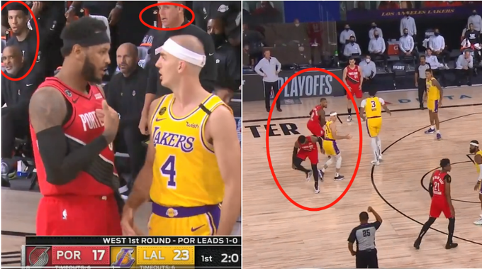 【影片】Caruso防守時臀部撞到安東尼膝蓋，瓜哥險受傷，立馬上去追究，禿曼巴被嚇慘！-黑特籃球-NBA新聞影音圖片分享社區