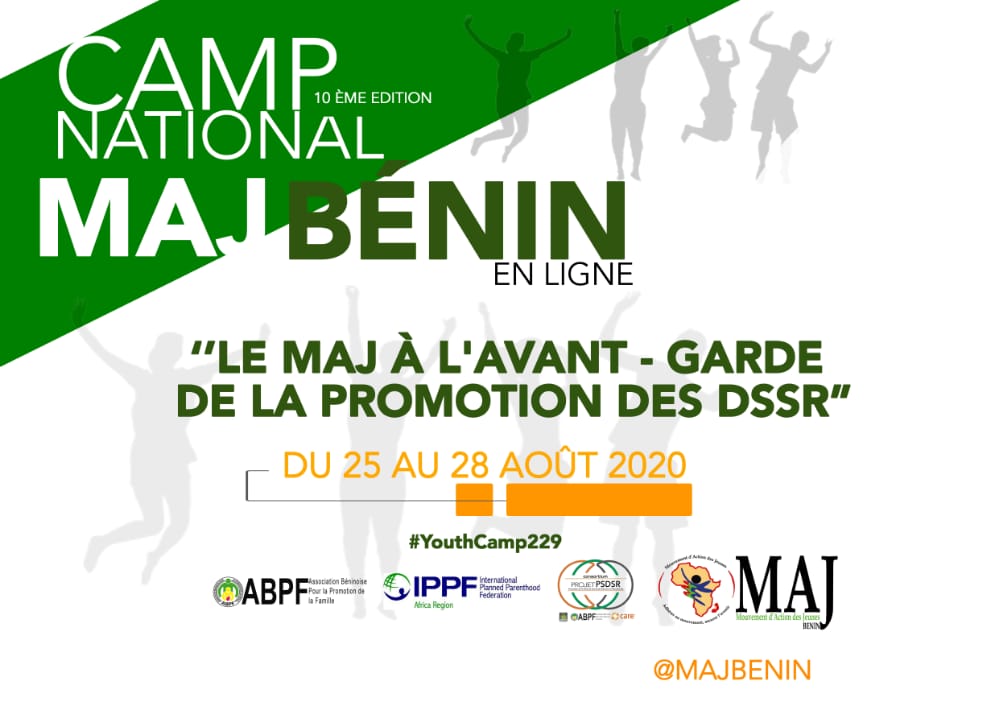 Participez à la 10ème Édition du Camp National <a href="/MAJBenin/">MAJ Benin</a> #YouthCamp229 du 25 au 28 Août 2020.

Nous aurons à nos côtés des experts d'ici et d'ailleurs pour discuter des questions de la #SSRAJ

#YouthDay2020 #JIJ2020