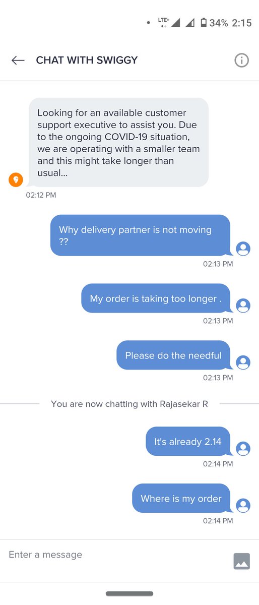 impcm504's tweet photo. @swiggy_in @SwiggyCares  You can't give covid as a reason !!! Covid will be their we know , why your customer care executive are not responding .Order geeting delayed but no response from your team. #boycottswiggy https://t.co/W63CVer1O1
