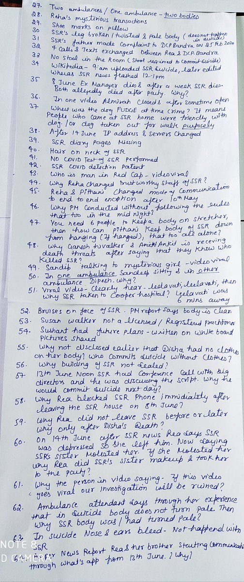 AdvocateShiva10's tweet photo. In continuation of my last tweet &amp; with efforts of SSRians I have updated my 26 facts list. Now we have 64 facts why mysterious death of SSR is Murder. Big thank u SSRians. RT max.
@Imkgauravmishra 
#RemandOfSSRKillers https://t.co/7VvKyb10TB