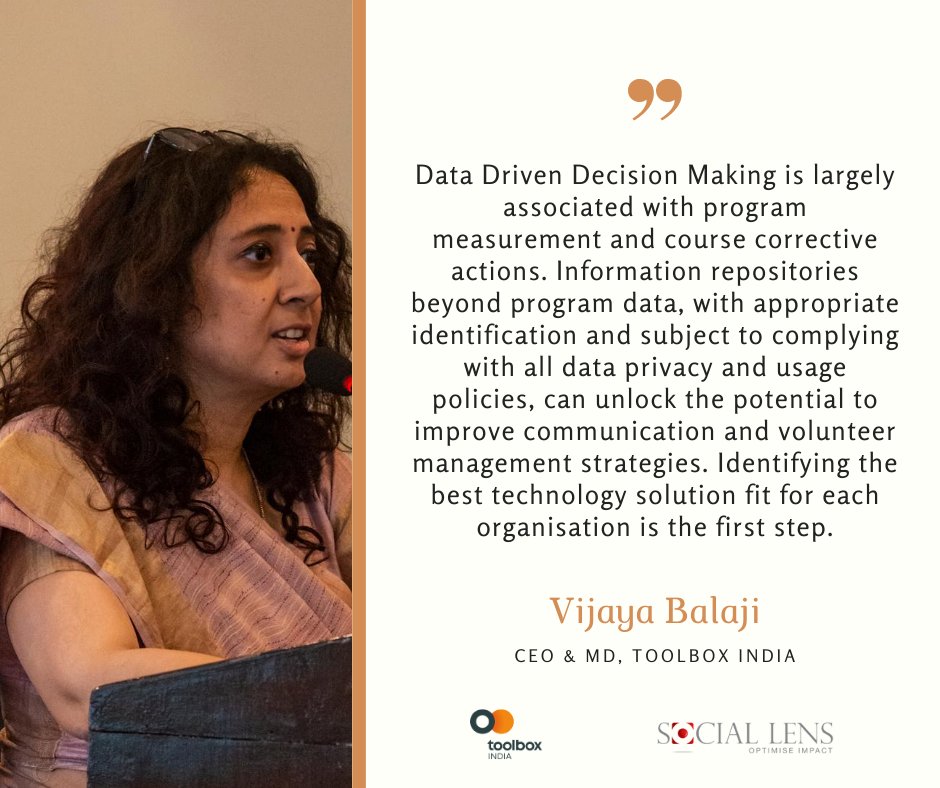 ToolBoxIndia's tweet photo. Vijaya Balaji, CEO and MD, toolbox INDIA Foundation and @SocialLensHQ on #datadrivendecisionmaking.
#TechnologyforImpact #optimiseimpact #openaworldofpossible https://t.co/mXP0nod2qn