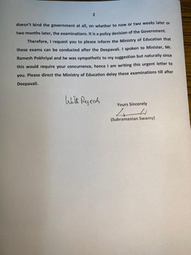 NidhiTanejaa's tweet photo. Subramanian Swamy writes to PM Modi, seeks postponement of JEE, NEET exams beyond Diwali. He also spoke to Education Minister @DrRPNishank who was "sympathetic" to his suggestion.

@Swamy39 

#ProtestAgainstExamsInCOVID https://t.co/uaHUgwXsAN