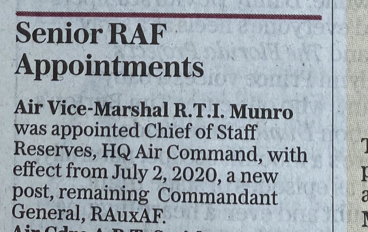 My successor, as Regimental Colonel @ldnscottishregt, is in the <a href="/Telegraph/">The Telegraph</a> today with new appointment in the <a href="/RoyalAirForce/">Royal Air Force</a> - a fine achievement, after holding two posts as a <a href="/TheParachuteReg/">TheParachuteRegiment</a> Major General in the <a href="/BritishArmy/">British Army 🇬🇧</a> first. <a href="/LdnScotCmty/">London Scottish House Community</a> <a href="/Pipes_and_Drums/">London Scottish Pipes & Drums</a> <a href="/ChiefofAirStaff/">ACM Harv Smyth</a>