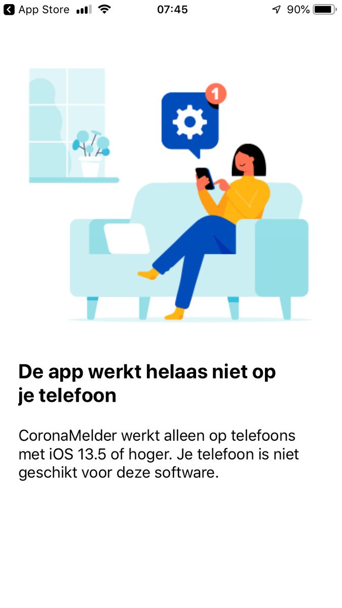 GuusBannenberg's tweet photo. CoronaMelder proberen te installeren op iPhone 6 maar dat gaat helaas niet. Waarom alleen op de allernieuwste smartphones te installeren terwijl je juist een breed bereik wil hebben, ook onder ouderen of mensen die zich geen nieuwe iPhone kunnen permitteren? Gemiste kans! https://t.co/HkR0dzYfiS