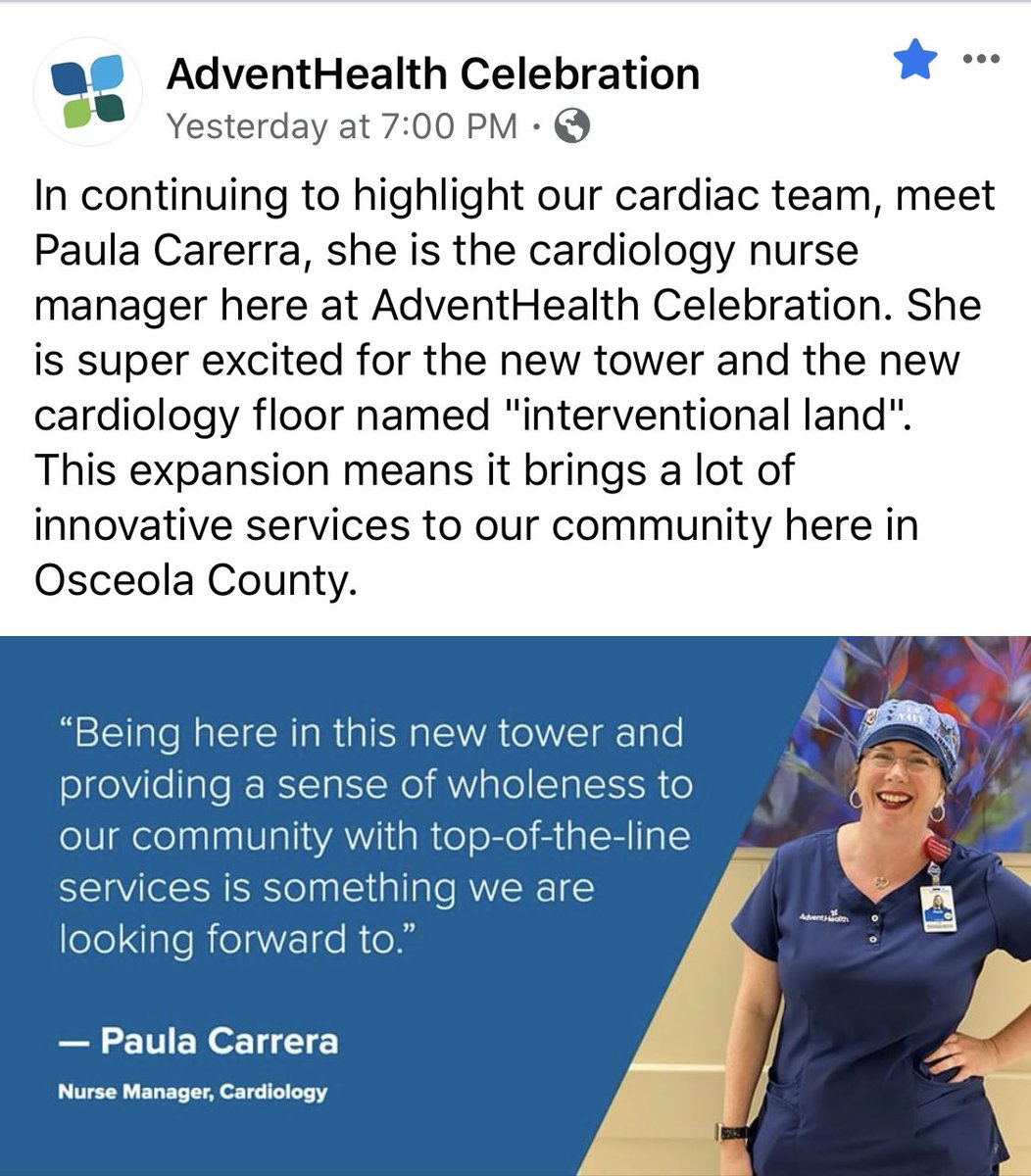 PCarreraRN's tweet photo. Excited to be apart of this new expansion. #adventhealthcelebration #cardiology #CVOR #EPeeps #HRS #ACC #interventionalradiology #interventionalcardiology #interventionalneuroradiology #electrophysiology  #adventhealthcfl #innovation #HealthyLiving #Florida #washyourhands https://t.co/NIPqBGQ2d2