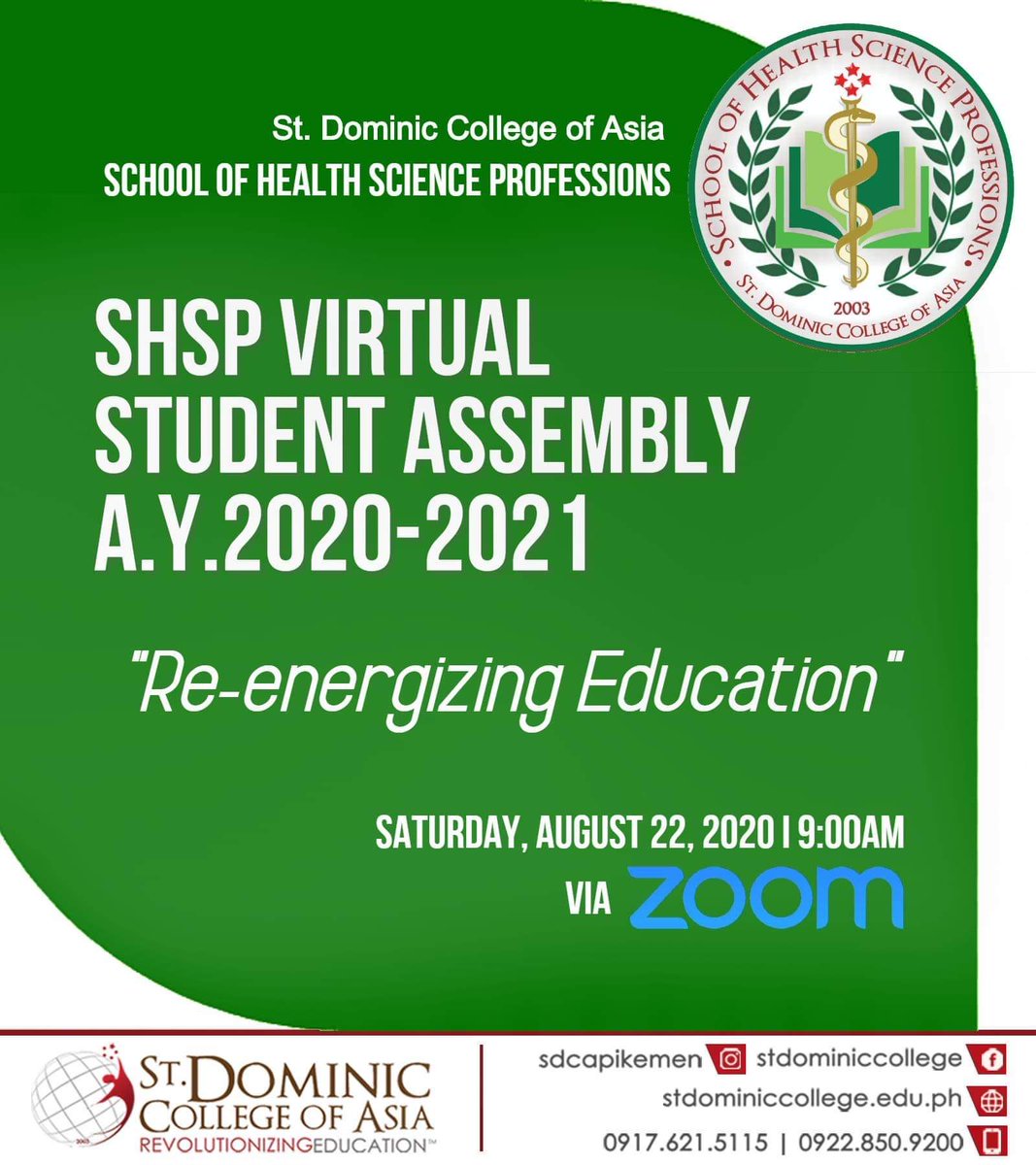 SDCA_CCSC's tweet photo. Heads up, Dominicans!

Please be reminded of the SHSP Virtual Student Assembly tomorrow, August 22, 2020 at 9:00 AM. See you there Allied Health Professions!

#CCSCares
#DominiCanExceed https://t.co/g9tl6Qag3e