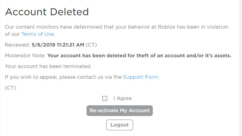 Bloxy News On Twitter The Roblox Account Warning Termination Screen Has Received A Visual Overhaul Keep In Mind Even Though It S Shown In The Picture Below You Can T Actually Re Activate A Terminated - roblox my account was banned from roblox