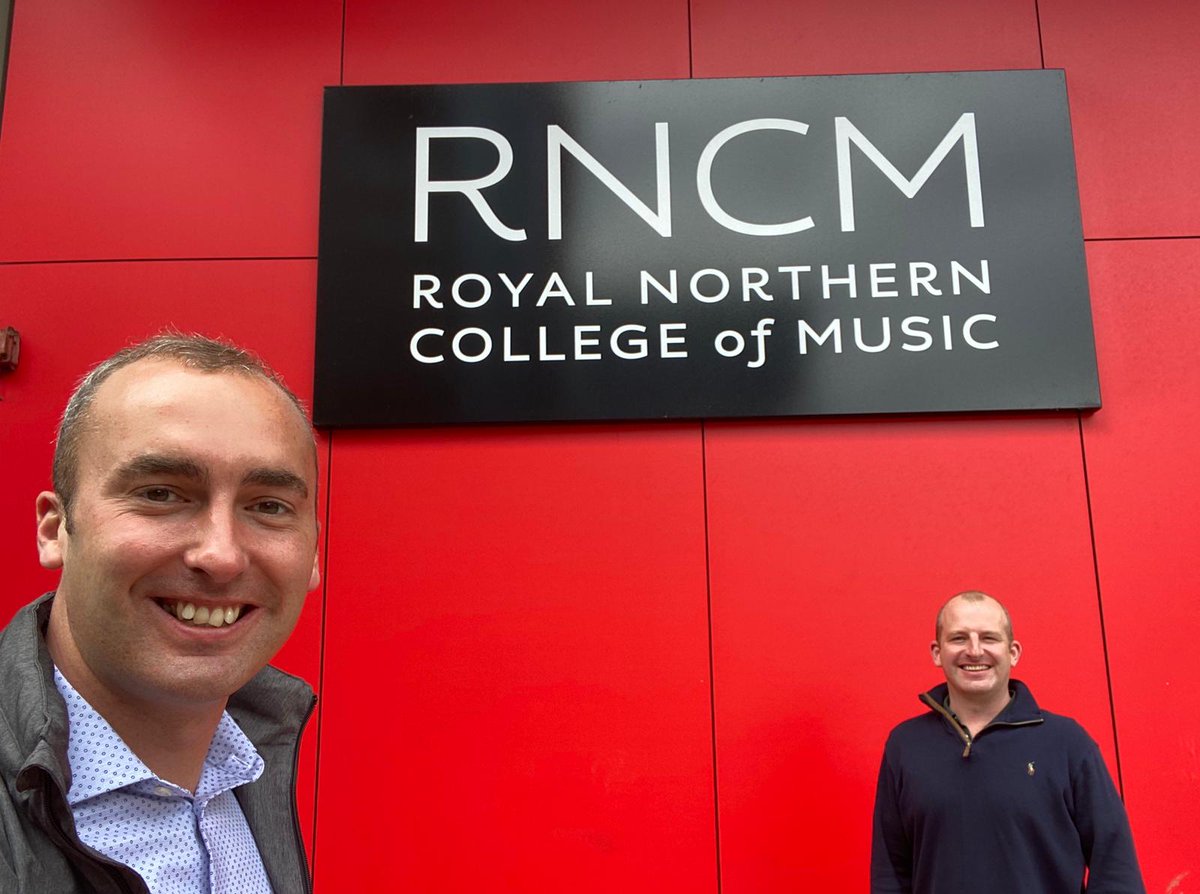 RMBandService's tweet image. COVID won’t halt our professional development and two of our newest Directors of Music have relished the opportunity to be back with the baton! Capt Tom Griffin RM and Lt Dan Button RM are seen here @RNCMvoice with the Manchester Camerata as they study for a Masters in conducting