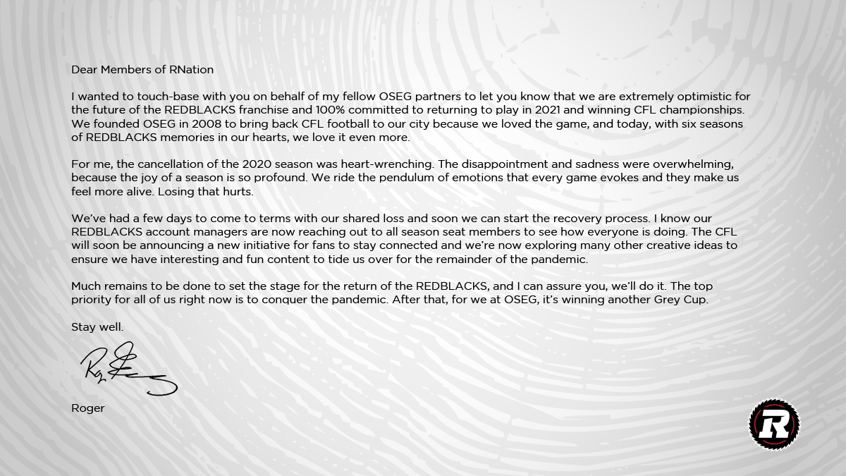 Dear #RNation. A message from Roger Greenberg: