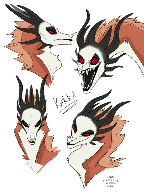 A bit more of Karra because people don't know much about her - I'm not drawing lots of art with her anymore. She's a monstrous creature from your dreams, can slightly transform her body (get wings for example) and she feels better if she scares you %) She's my OC since 2008 