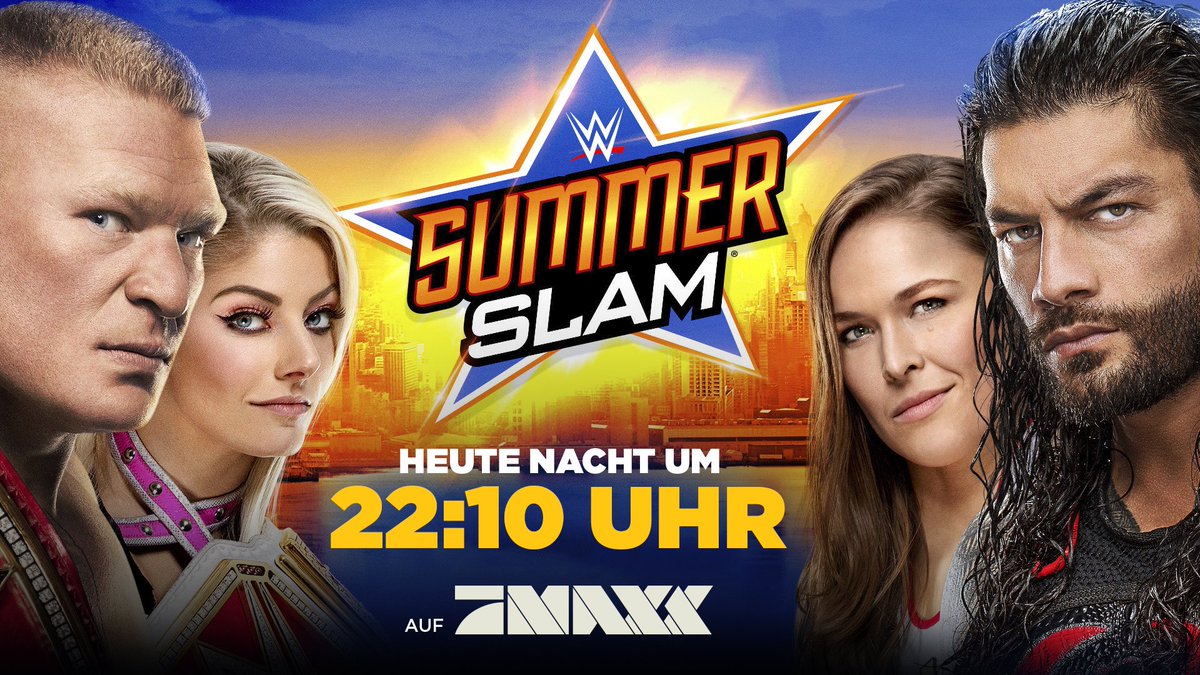 WWEDeutschland's tweet photo. #SummerSlam 2018! Gönnt Euch die komplette Show! Heute Abend auf @ProSiebenMAXX! 💪😃🔥 #maxxWWE #SummerSlamWeek https://t.co/OyKZj6Cdz3