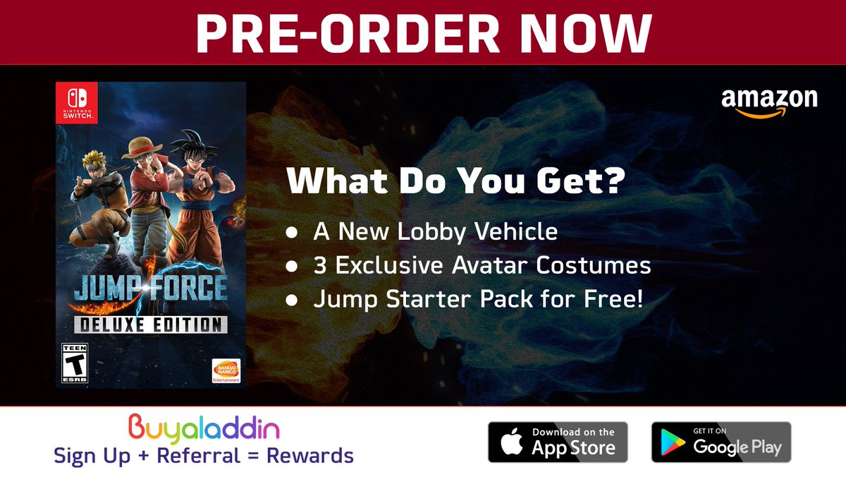 buyaladdinapp's tweet photo. Create your avatar π¦ΉπΌ and fight with the most powerful Manga heroes!
Pre-order Jump Force Deluxe Edition for Nintendo Switch now!
πAmazon: https://t.co/To3nOSU2Z1
#buyaladdin #preorder #comingsoon #preorderusa #preorders #preordernow #preorderlove #preorderlover #staytuned https://t.co/EuGVmikSCU