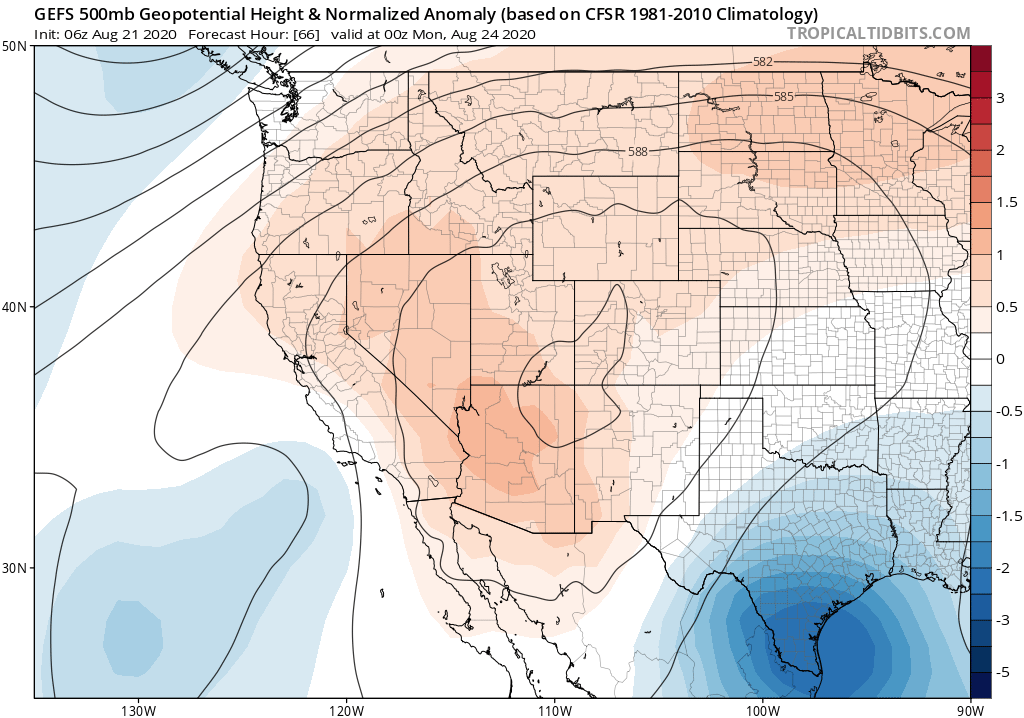 The bad news: this is as good as things are going to get for a while. This wknd, ridge builds back in once again from east, suppressing marine layer and bringing hot/dry conditions inland (though will *not* be as hot as last record heatwave over past week).  #CAwx  #CAfire (2/n)