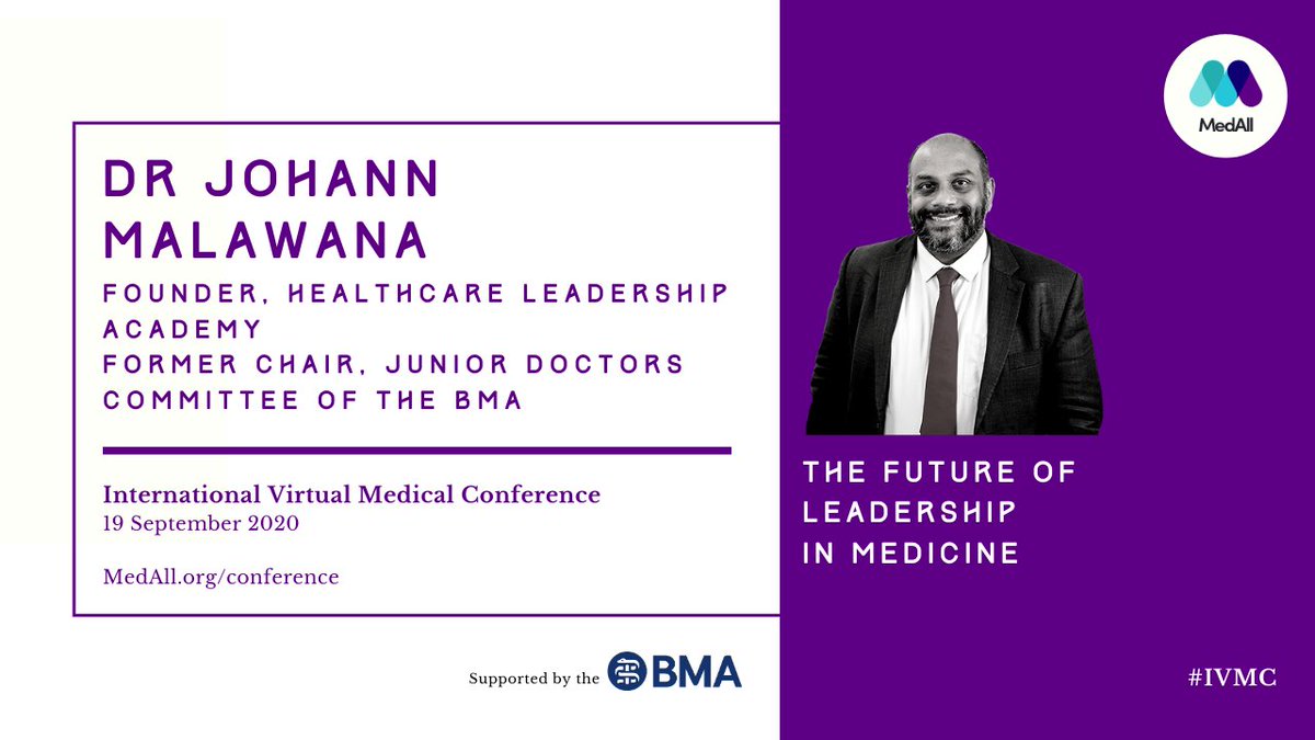 ⚡️SPEAKER ANNOUNCEMENT⚡️

We're EXCITED that @johannmalawana will be speaking at #IVMC on 'The Future of Leadership in Medicine'

💡Founder @HLA_int
⚕️Former chair @BMA_JuniorDocs

🗓️19th Sept
♥️ £5 donated to @SaferSurgery
🌏FREE Global Health Bursaries
🎟️MedAll.org/conference