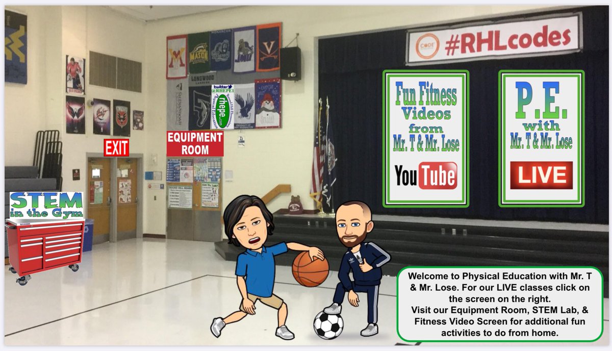 RHEPE1's tweet photo. Virtual #PhysEd How fun. 🎉🤗😂 https://t.co/2xWJ1zun2n Ss enter the virtual gym.  They can go in the Equipment Room, STEM Lab, or Fitness Video Screen. Inside each rooms selects the equip they want to use &amp; an activity pops up. Super amazing. #HPEatHome #PEGeeks @MrLosePE https://t.co/jZRGMHqDRZ