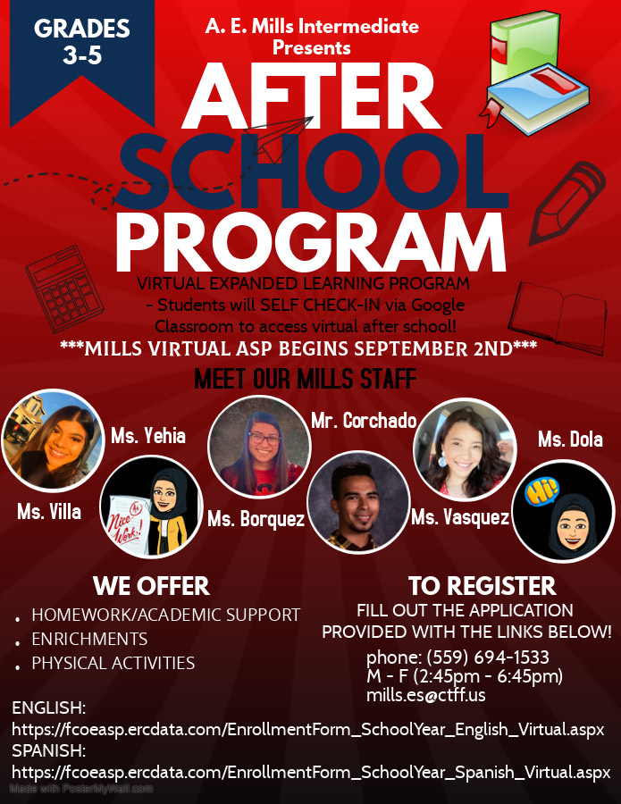 millsinter's tweet image. Mills Hawks here is the information for our Virtual After School Program.  Please sign up by going to the links provided on the flyers. #fldusd #supfreitas #millsinter