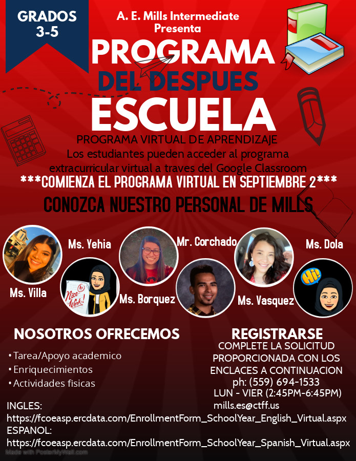 millsinter's tweet image. Mills Hawks here is the information for our Virtual After School Program.  Please sign up by going to the links provided on the flyers. #fldusd #supfreitas #millsinter