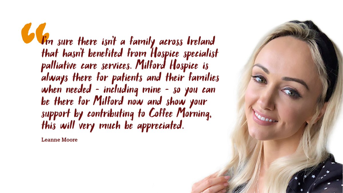 TogetherHospice's tweet photo. We are thrilled to have your support @LeanneMooreFit for this year's Hospice Coffee Morning Together with Bewley's! Support your local hospice by registering to host a Socially distanced or virtual coffee morning at https://t.co/w9sOI733Kx @BewleysIreland #togetherforhospice https://t.co/CPxlE177Ou
